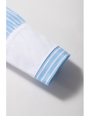 Luchtblauw Gestreepte Shirt met Contrasterende Pockets en Omgerolde Mouwen