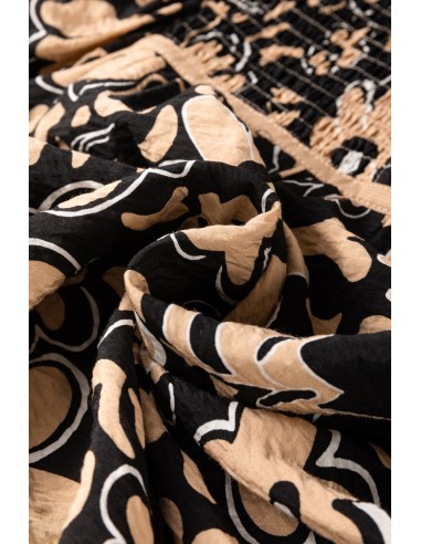 Zwarte Boho Blouse met Bloemenprint, Armband Mouwen en Split Halslijn