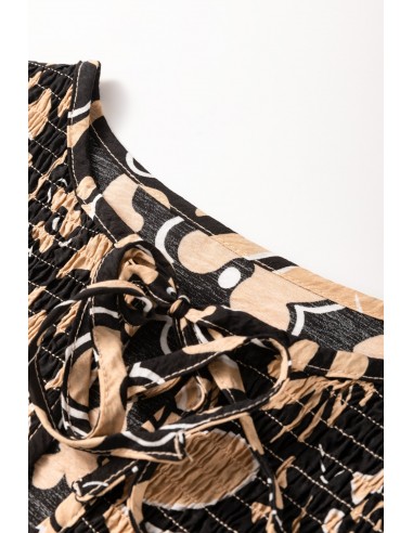 Black Floral Boho Blouse with Bracelet Sleeves and Split Neck