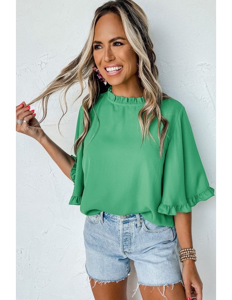 Green Round Neck and Half Sleeve Blouse – Chic and Casual