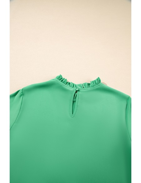 Blouse Verte à Col Rond et Manches Mi-longues