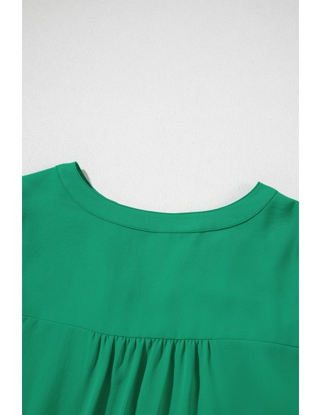 Elegante groene blouse met bloemborduursel en uitgesneden V-hals, 3/4 mouwen
