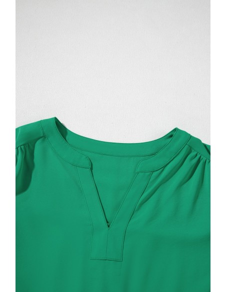 Elegante groene blouse met bloemborduursel en uitgesneden V-hals, 3/4 mouwen