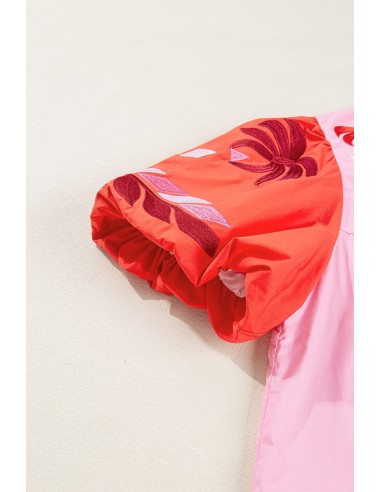 Schicke Bohème-Bluse mit Puffärmeln und floraler Stickerei