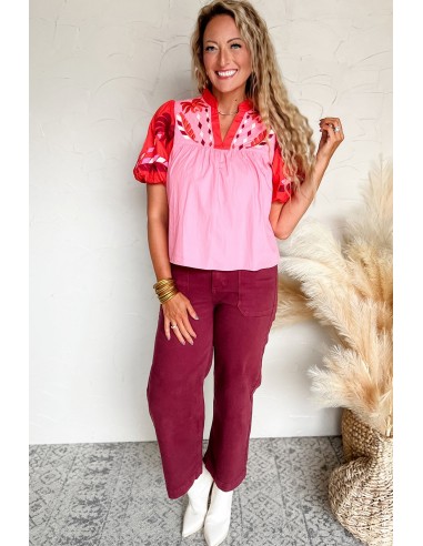 Chic Bohemian Blouse with Puff Sleeves and Floral Embroidery