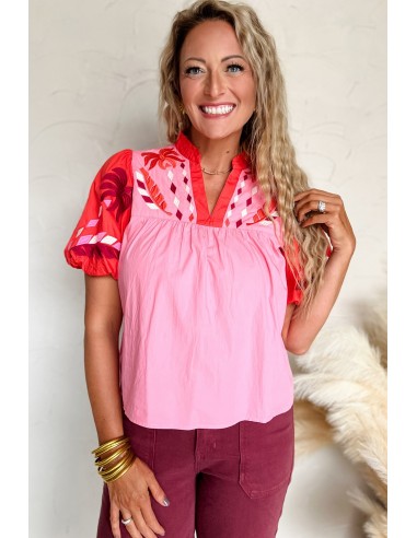 Chic Bohemian Blouse with Puff Sleeves and Floral Embroidery