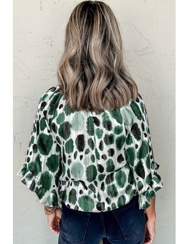 Groene geplooide blouse met volantsmouwen en metalen accenten