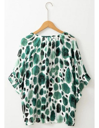 Groene geplooide blouse met volantsmouwen en metalen accenten