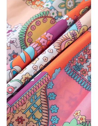 ulticolor Boho Bloemen Bubble Mouwen Tassel Tied Neck Blouse