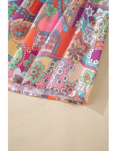 Multicolour Boho Floral Bubble Sleeve Tassel Tied Neck Blouse