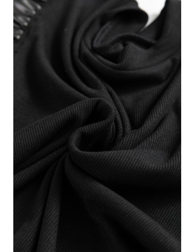 Blouse Noire à Manches Volantées en Similicuir – Chic & Élégance