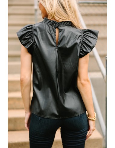 Zwarte Imitatieleer Blouse met Ruches – Elegant & Gedurfd