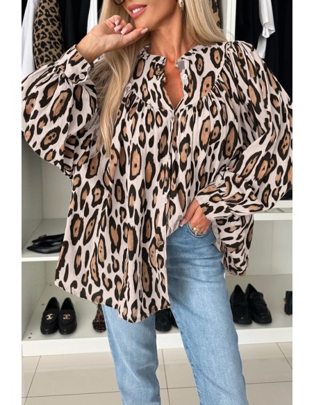 Blouse Léopard Oversize à Manches Ballon – Style et Confort