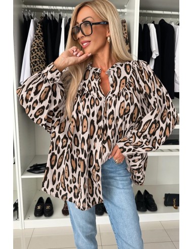 Blouse Léopard Oversize à Manches Ballon – Style et Confort