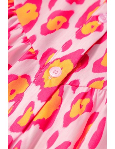 Oversized Pink-Red Leopard Blouse with Balloon Sleeves – Stylish & Casual