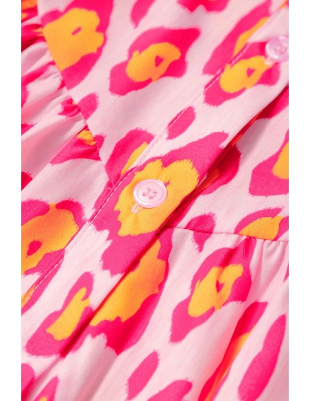 Blouse Léopard rose rouge Oversize à Manches Ballon – Élégante et Décontractée