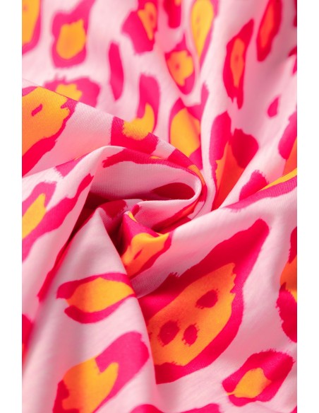 Blouse Léopard rose rouge Oversize à Manches Ballon – Élégante et Décontractée