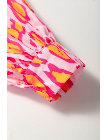Oversize Roze-Rode Luipaard Blouse met Ballonmouwen – Elegant & Casual