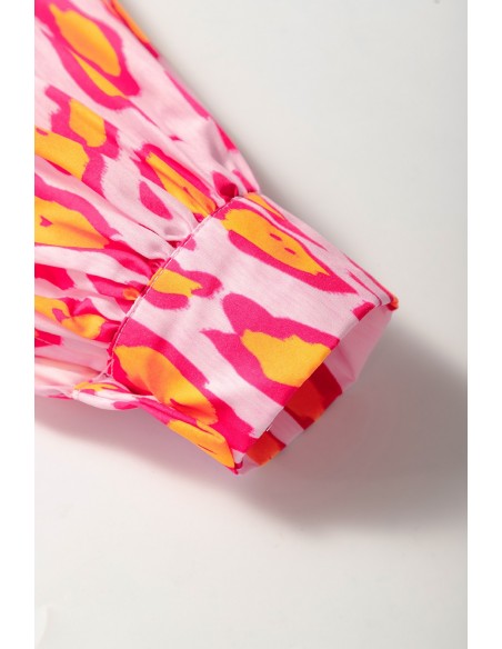 Oversize Roze-Rode Luipaard Blouse met Ballonmouwen – Elegant & Casual