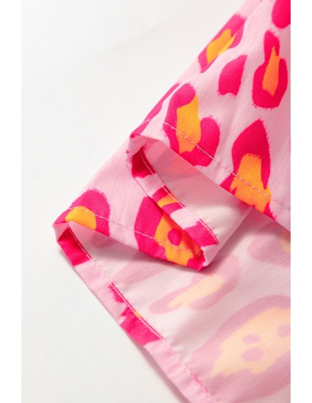 Blouse Léopard rose rouge Oversize à Manches Ballon – Élégante et Décontractée