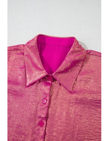 Rose Red Metallic Sheen Short Sleeve Casual Shirt – Stylish