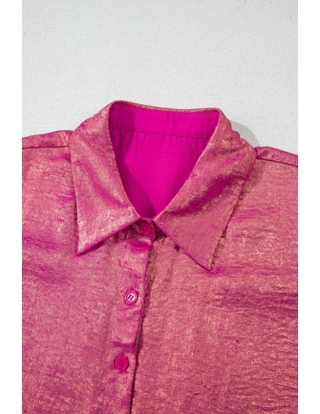 Rose Red Metallic Sheen Short Sleeve Casual Shirt – Stylish