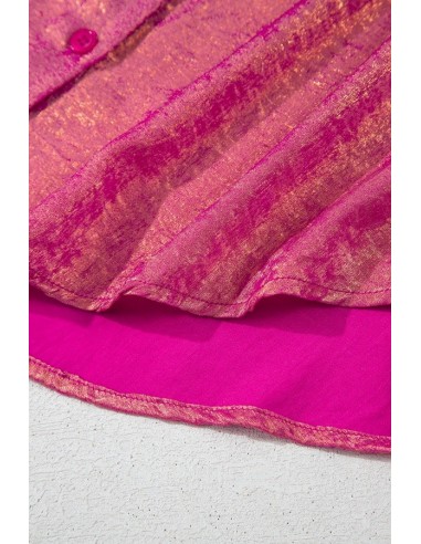 Chemise Casual à Manches Courtes Rose Rouge Métallique – Élégante