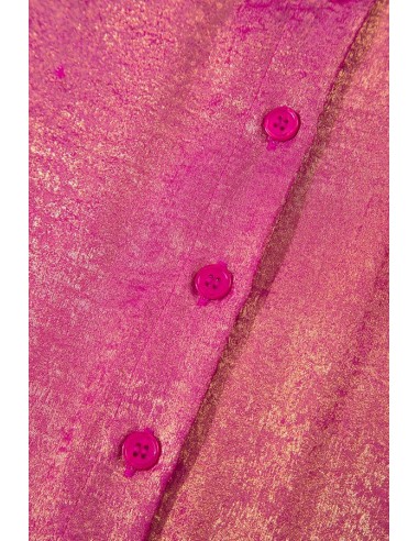 Rosé Rood Metallic Sheen Korte Mouwen Overhemd – Stijlvol