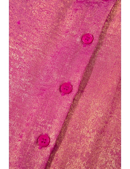 Chemise Casual à Manches Courtes Rose Rouge Métallique – Élégante