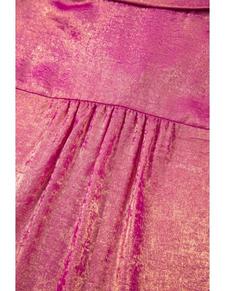 Rosé Rood Metallic Sheen Korte Mouwen Overhemd – Stijlvol