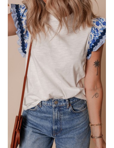 Blouse à Manches avec volants Imprimée avec Détail Ricrac – Élégante et Féminine