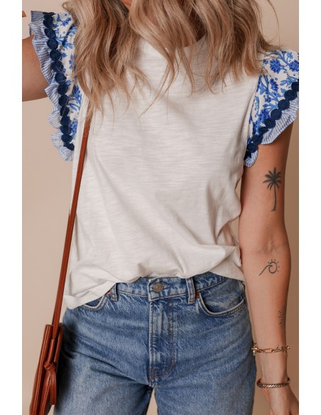 Blouse à Manches avec volants Imprimée avec Détail Ricrac – Élégante et Féminine