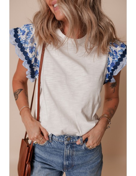 Blouse à Manches avec volants Imprimée avec Détail Ricrac – Élégante et Féminine