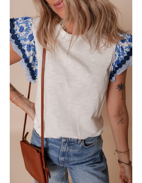 Flutter Sleeve Printed Blouse with Ricrac Detail – Stylish