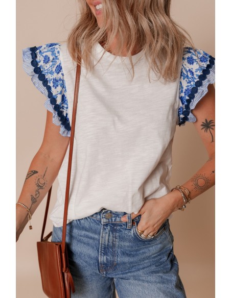 Blouse à Manches avec volants Imprimée avec Détail Ricrac – Élégante et Féminine