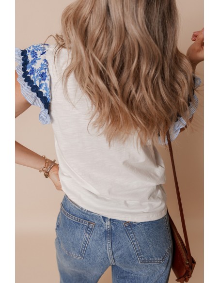 Blouse à Manches avec volants Imprimée avec Détail Ricrac – Élégante et Féminine