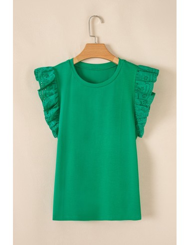 Top mit Volantärmeln und Stickerei in Dunkelgrün – Elegant & Chic