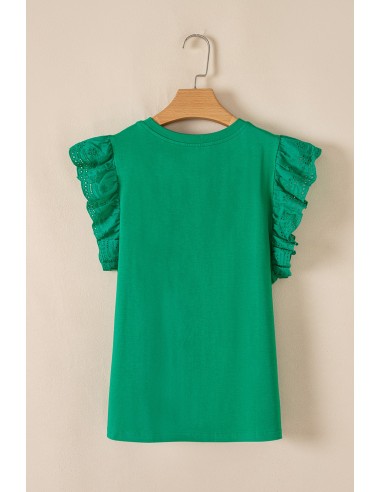 Dark Green Embroidered Flutter Sleeve Top – Elegant & Chic