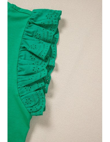 Dark Green Embroidered Flutter Sleeve Top – Elegant & Chic