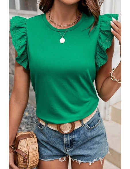 Top met Volantmouwen en Borduurwerk in Donkergroen – Elegant & Chic