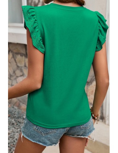 Top à Manches avec volants Brodées Vert Foncé – style naturel et bohème chic