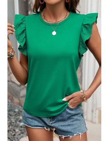 Top à Manches avec volants Brodées Vert Foncé – style naturel et bohème chic