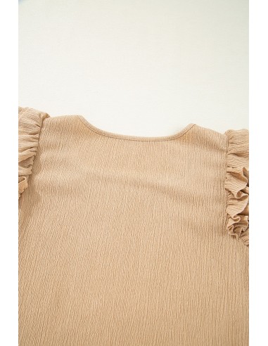 Top à Manches Courtes avec Empiècements Volants et Col Carré beige