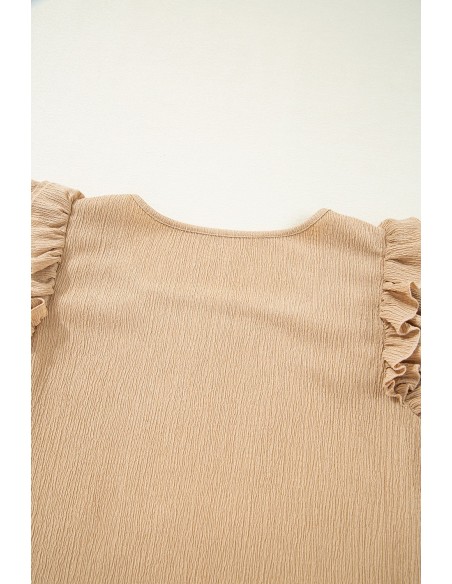 Top mit Kurzärmeln, Rüschenschichten und Quadrat-Ausschnitt in Beige