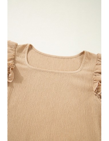 Top à Manches Courtes avec Empiècements Volants et Col Carré beige