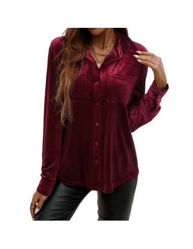 Rode Velours Knopshirt met Zakjes – Elegant en Comfortabel