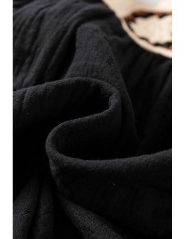 Schwarze Bluse mit Quadrat-Ausschnitt und Blumengarn – Elegant und Feminine