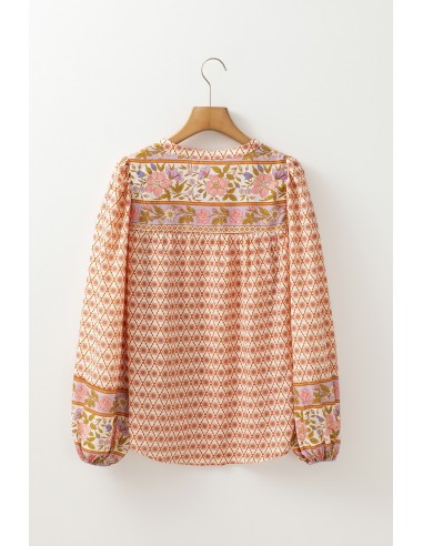 Buntes Boho-Blumenmuster Hemd mit Puffärmeln