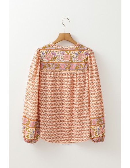 Multicolour Boho Floral Mixed Print Puff Sleeve Shirt