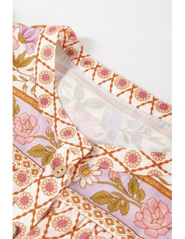 Chemise Bohème Multicolore à Imprimé Floral et Manches Bouffantes